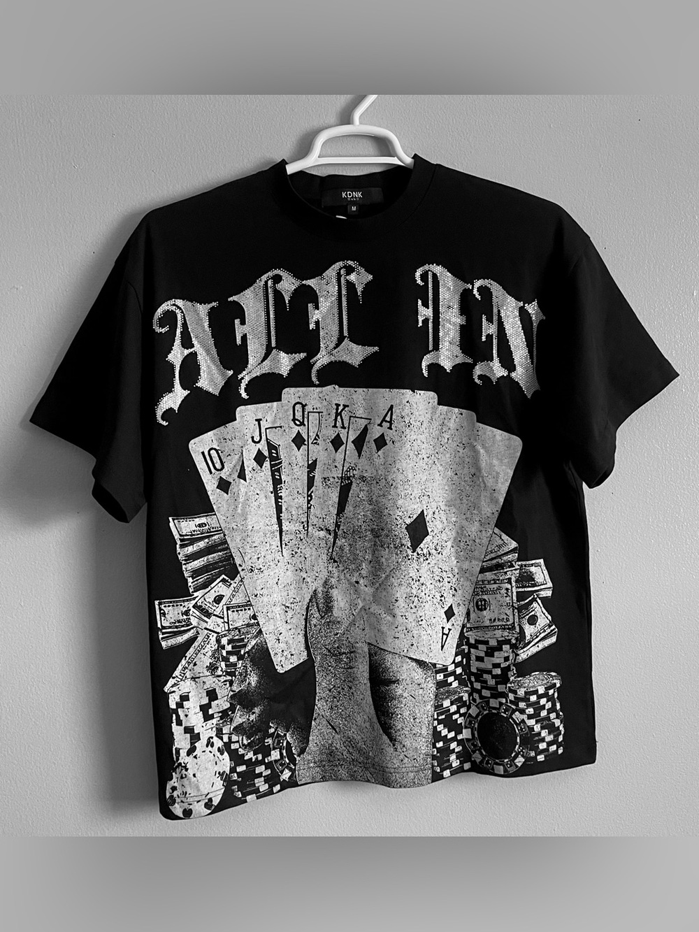 KDNK Black Graphic Poker Print & Rhinestones Men's T‑Shirt